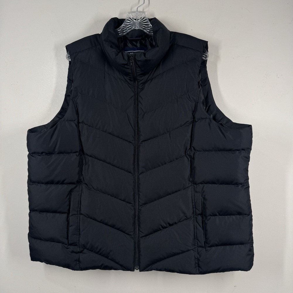 Lands End Down Insulated Puffer Vest Women Black Full‎ Zip Nylon Mock Neck Sz 2X